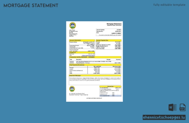Myanmar Yangon City Bank Hypothekenabrechnung Word- und PDF-Beispielvorschau
